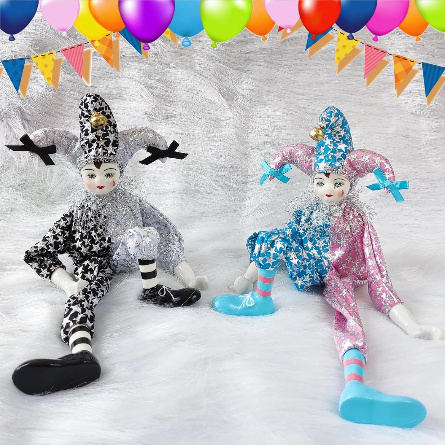 14 Inch Porcelain Clown Doll Vintage Dolls Figurine, Collectible Figure, Hand Painted Toy, Christmas Halloween Birthday Gift, Twisted Body