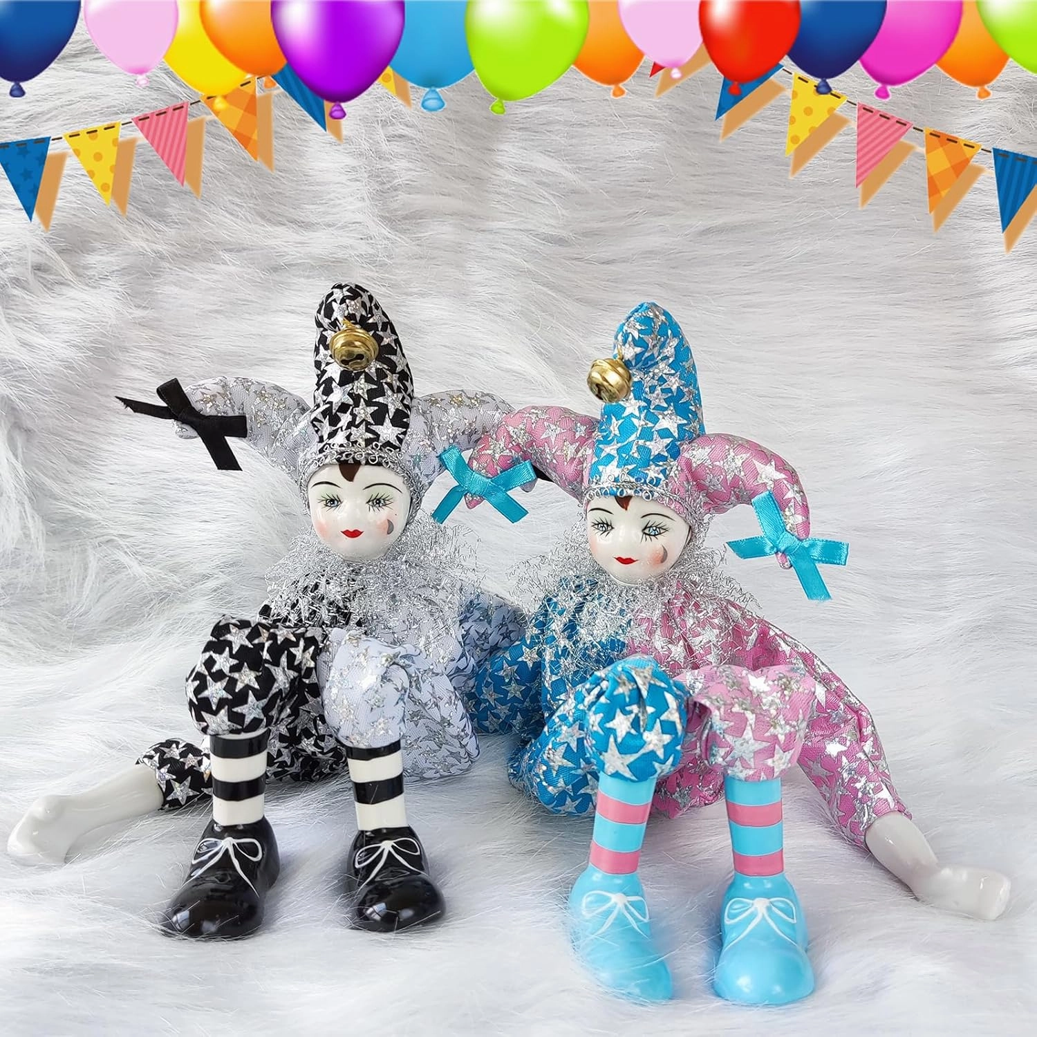 14 Inch Porcelain Clown Doll Vintage Dolls Figurine, Collectible Figure, Hand Painted Toy, Christmas Halloween Birthday Gift, Twisted Body