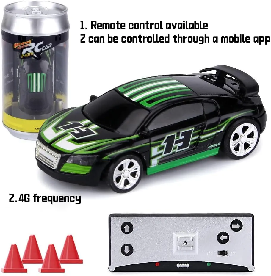 1:58 Ultra Small Mini Wireless Remote Control RC Race Car for Adults, 2.4GHZ Creative Race Car Made from Soda Cans, Can be Controlled Via a Mobile App.
