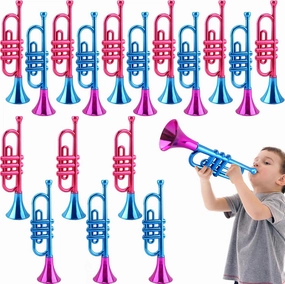 18 Pack 13 Inch Kids Trumpet Toy Colorful Plastic Trumpet Musical Instrument Metallic Trumpet Noise Maker for Kids Birthday New Year Party Favors and Sports Celebrations, 2 Colors