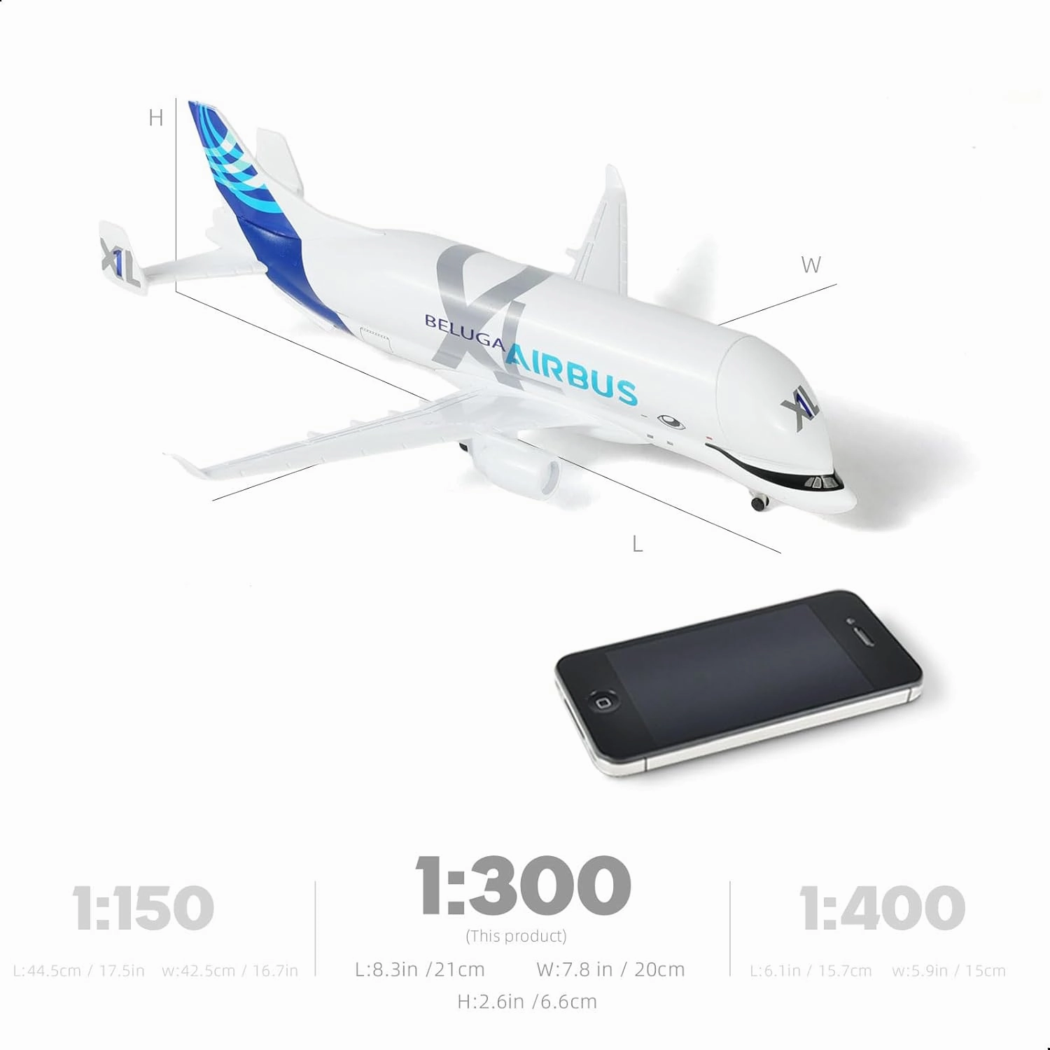 1/300 A330 Beluga XL1 Diecast Metal Airplane Model Kit with Stand (7.7 inches) for Airbus a330-743L Super Transport Beluga Model for Adult Plane Aviation Enthusiasts Collectible or Gift