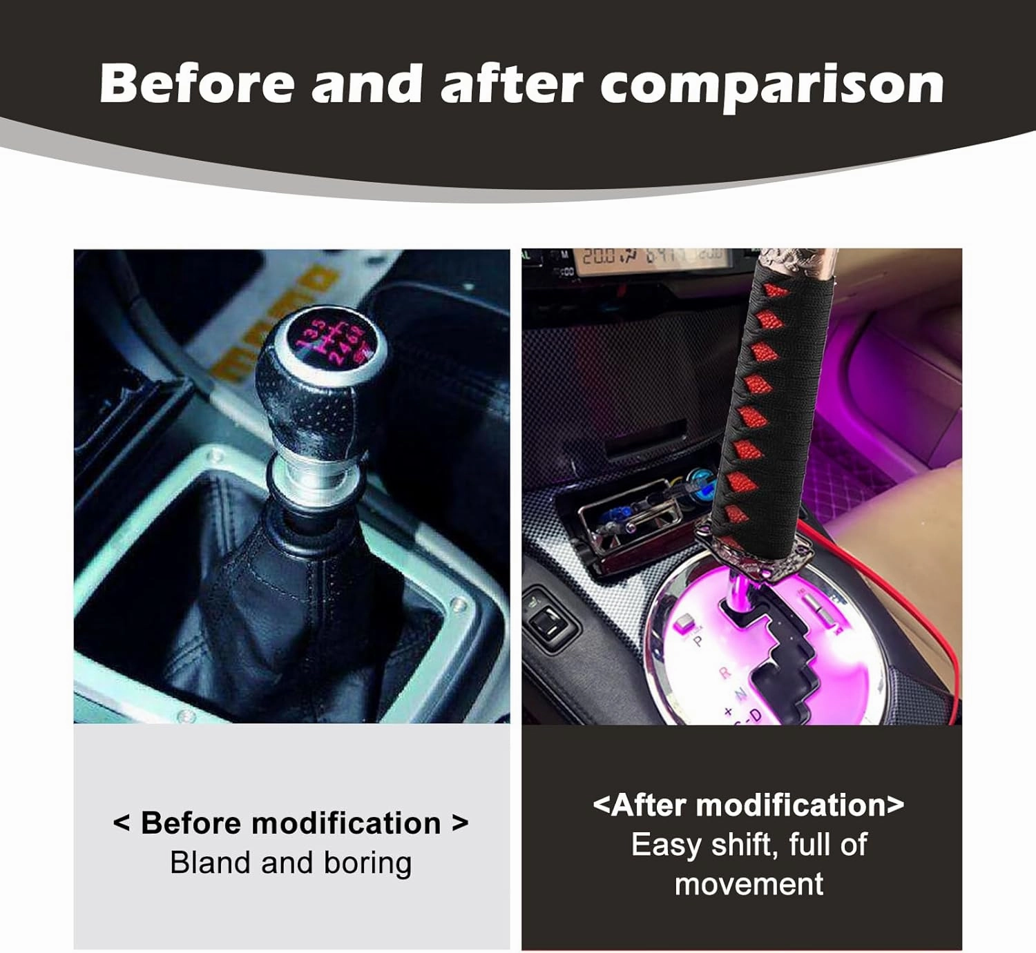 1 PC Car Katana Samurai Gear Shift Head, 6.1" Shift Knob Protective Cover with 4 Adapter, Personalized Gear Lever, Universal for Most Manual Transmission Cars (Black & Red)