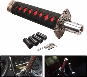 1 PC Car Katana Samurai Gear Shift Head, 6.1" Shift Knob Protective Cover with 4 Adapter, Personalized Gear Lever, Universal for Most Manual Transmission Cars (Black & Red)