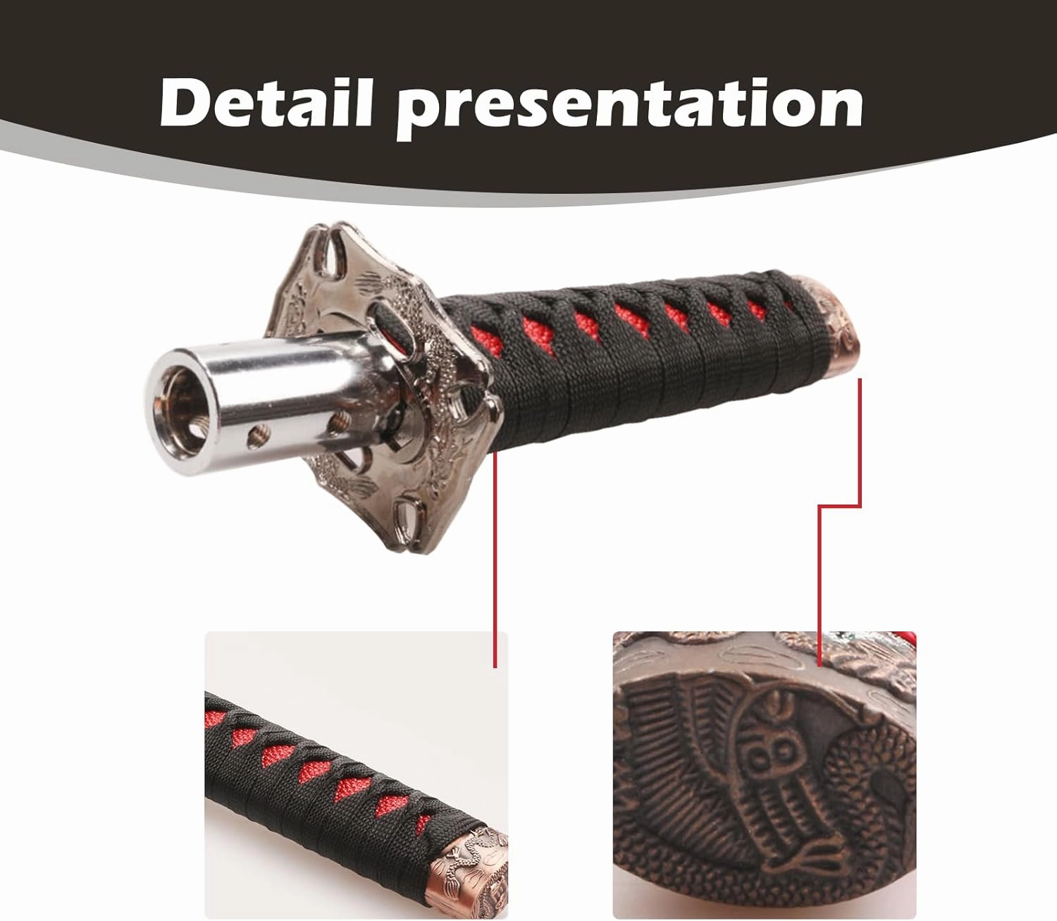 1 PC Car Katana Samurai Gear Shift Head, 6.1" Shift Knob Protective Cover with 4 Adapter, Personalized Gear Lever, Universal for Most Manual Transmission Cars (Black & Red)