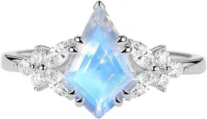 1ct 1.5ct 2ct Moonstone Engagement Ring - Kite Cut Moonstone Rings White Yellow Rose 10K 14K 18K Solid Gold Sterling Silver Moonstone Anniversary Promise Ring for Women