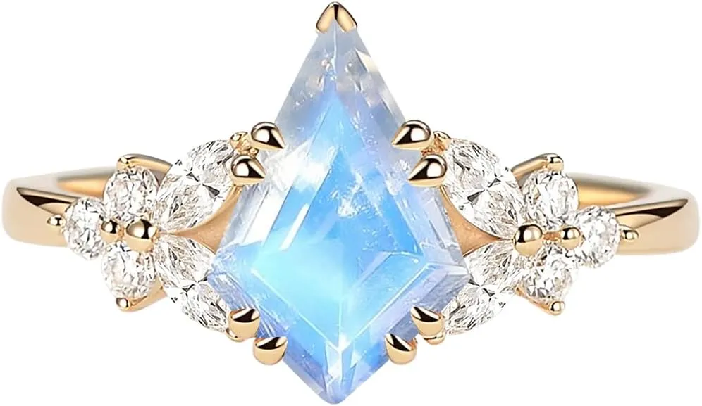 1ct 1.5ct 2ct Moonstone Engagement Ring - Kite Cut Moonstone Rings White Yellow Rose 10K 14K 18K Solid Gold Sterling Silver Moonstone Anniversary Promise Ring for Women