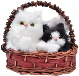 1PC Kitten Doll Toys cat Collection Toys Stuffed Plush cat Basket Decor Mini Kitten in Basket Ornament Dining Room Table Decor Mini Dolls Lovely Cat Basket Crafts Blush Household