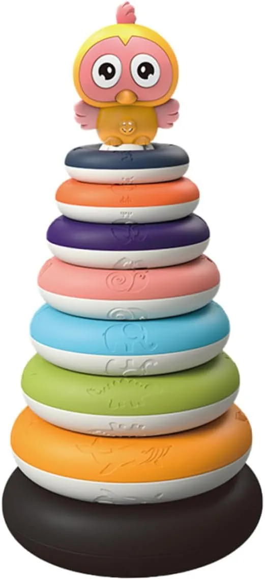 1Set Rainbow Stacking Ring Educational Plaything for Fun Cognitive Development Building Blocks Random Bird Design