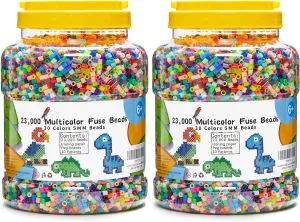 2 Buckets of Fuse Beads, 46,000 pcs 5mm Beads for Kids Crafts, 30 Colors Iron Beads with 6 Pegboards, 10 Ironing Paper, 20 Patterns, Gifts for Birthday Christmas, Multicolor Beads Refill Kit