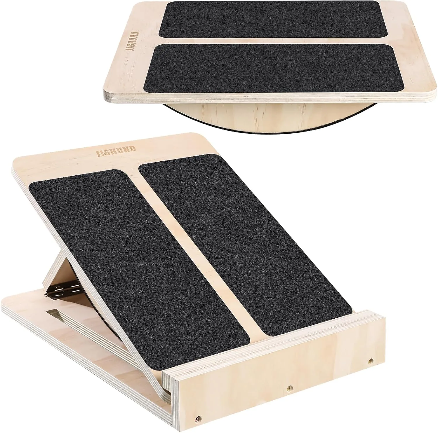 2-in-1 Professional Slant Board & Balance Board, Wooden Adjustable Incline Board Wobble Board Standing Desk Calf Stretcher for Squats Stretching Leg Knees Heel Ankle