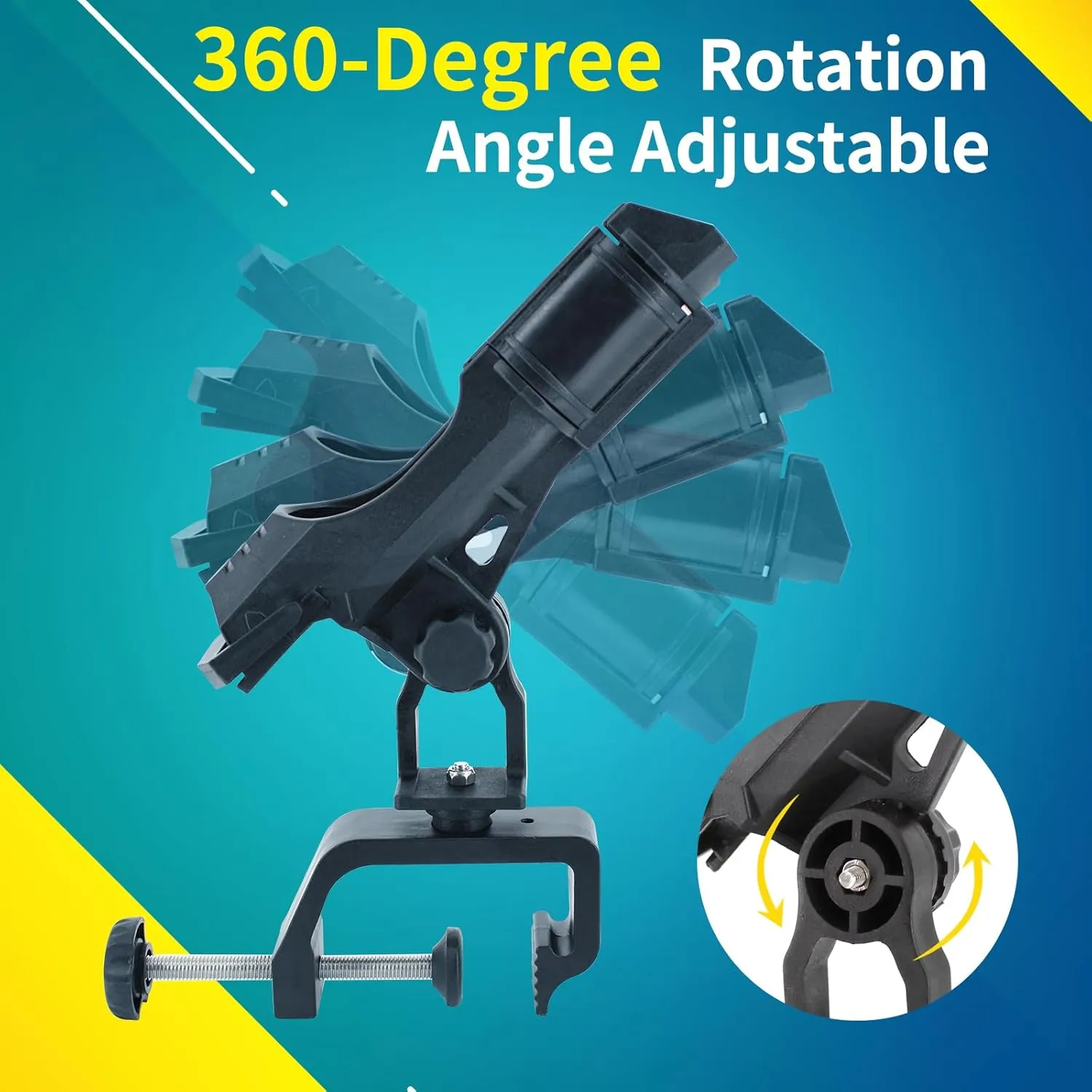 2 Pack Fishing Rod Holder, 360 Degree Adjustable Clamp, For Boat, Kayaks