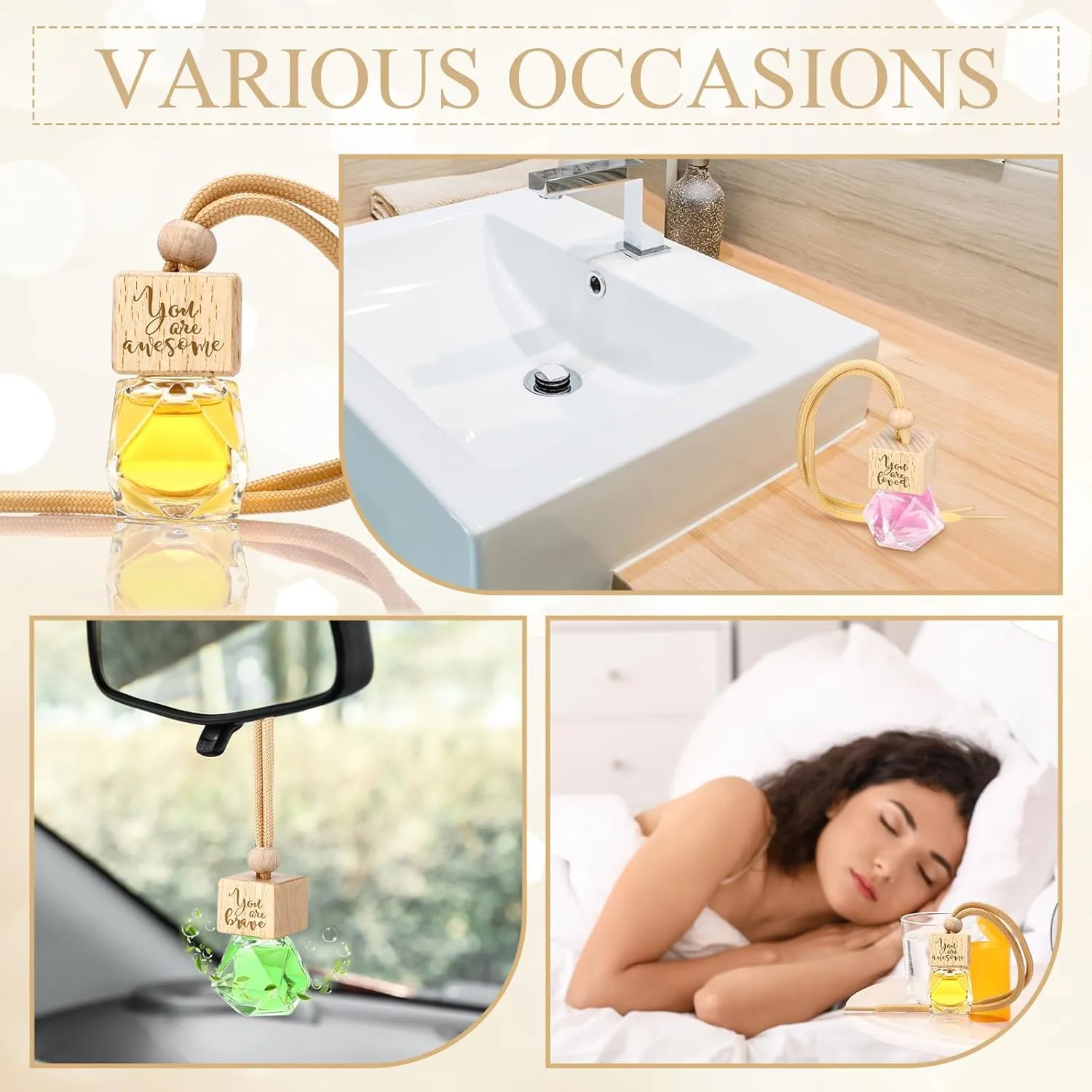 20 Pcs Appreciation Gifts Bulk Car Diffuser Air Freshener Ornament Hanging Empty Glass Essential Oil Bottle Employee Thank You Gift for Teacher Students Graduation Nutritionist