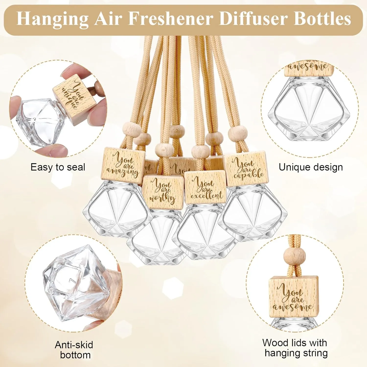 20 Pcs Appreciation Gifts Bulk Car Diffuser Air Freshener Ornament Hanging Empty Glass Essential Oil Bottle Employee Thank You Gift for Teacher Students Graduation Nutritionist