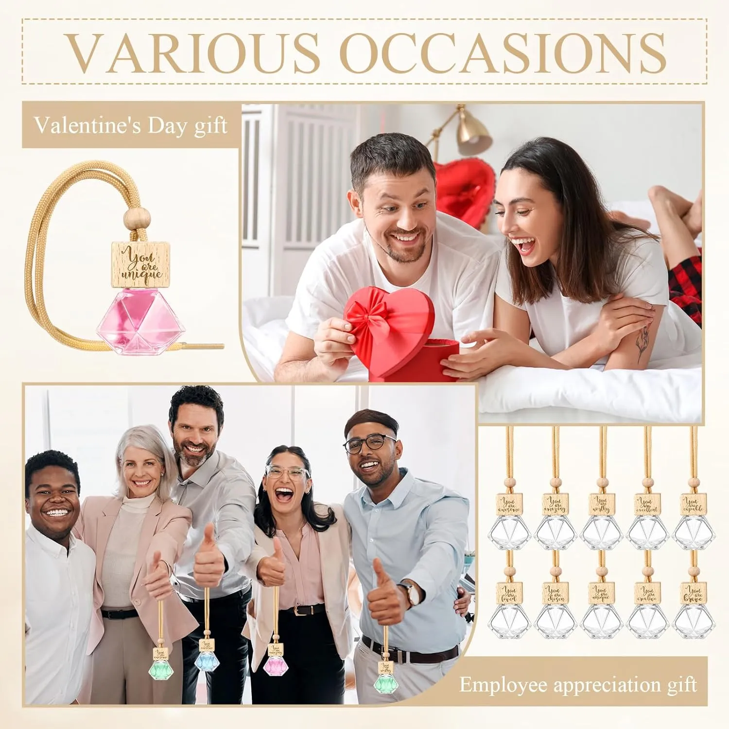 20 Pcs Appreciation Gifts Bulk Car Diffuser Air Freshener Ornament Hanging Empty Glass Essential Oil Bottle Employee Thank You Gift for Teacher Students Graduation Nutritionist