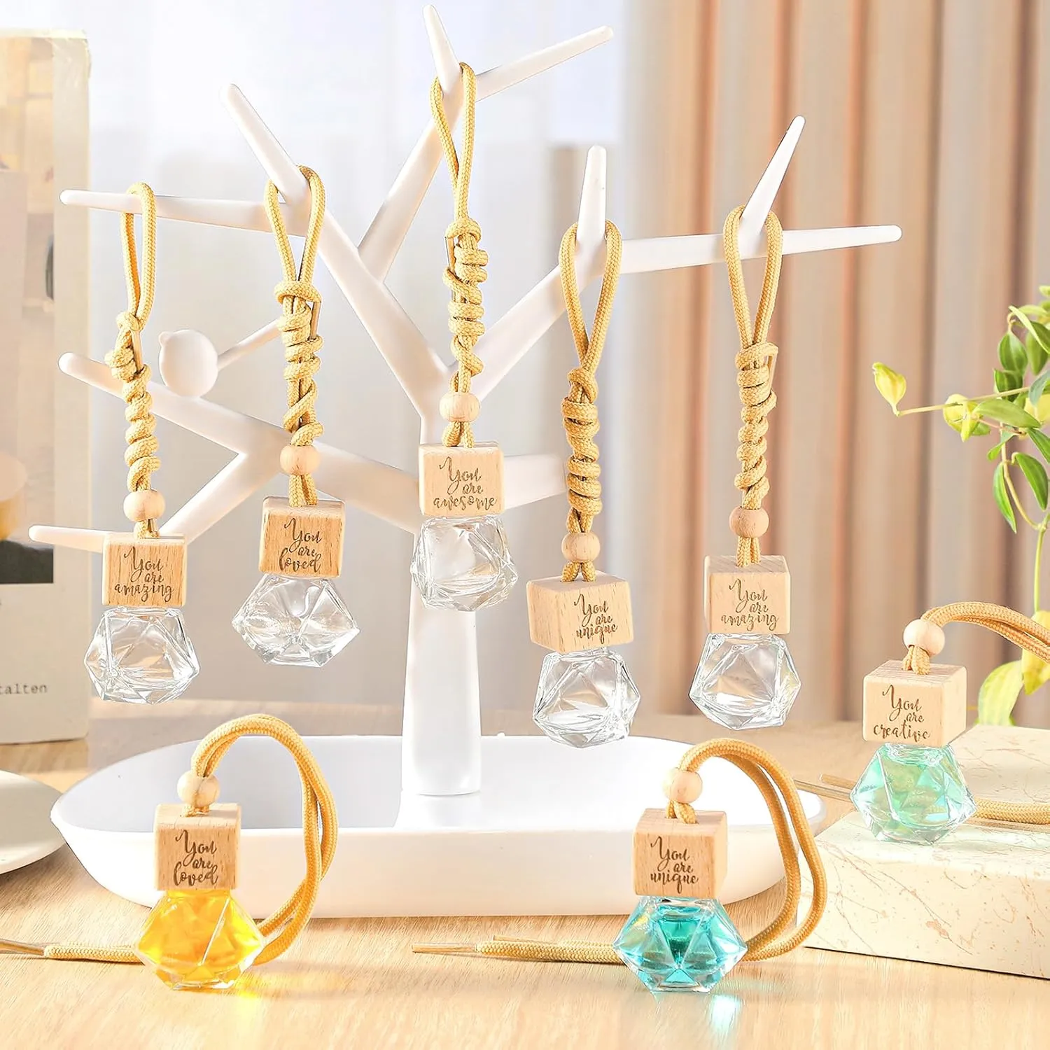 20 Pcs Appreciation Gifts Bulk Car Diffuser Air Freshener Ornament Hanging Empty Glass Essential Oil Bottle Employee Thank You Gift for Teacher Students Graduation Nutritionist