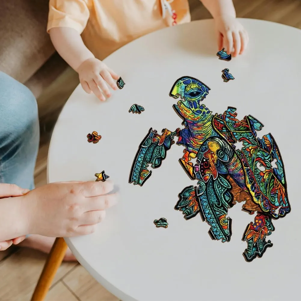 200 Piece Puzzles for Kids, 11.8x9.8 Inches Wooden Sea Turtle Jigsaw Puzzles, Ocean Turtle Puzzle for Family Game, Sea Animal Puzzle with Drawstring Bag and Gift Box for Birthday Gift
