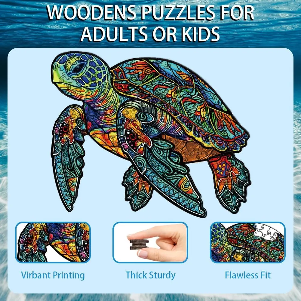 200 Piece Puzzles for Kids, 11.8x9.8 Inches Wooden Sea Turtle Jigsaw Puzzles, Ocean Turtle Puzzle for Family Game, Sea Animal Puzzle with Drawstring Bag and Gift Box for Birthday Gift