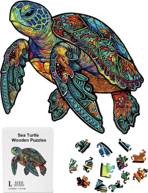 200 Piece Puzzles for Kids, 11.8x9.8 Inches Wooden Sea Turtle Jigsaw Puzzles, Ocean Turtle Puzzle for Family Game, Sea Animal Puzzle with Drawstring Bag and Gift Box for Birthday Gift