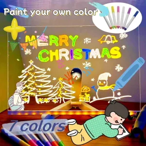 2025new LED Color Note Board Luminous Acrylic Message Board Dry Erase Board with Adjustable Bracket 7-Color Pen LED Illuminated Drawing Board Suitable for Office School Home Christmas (11.8 * 7.8in)