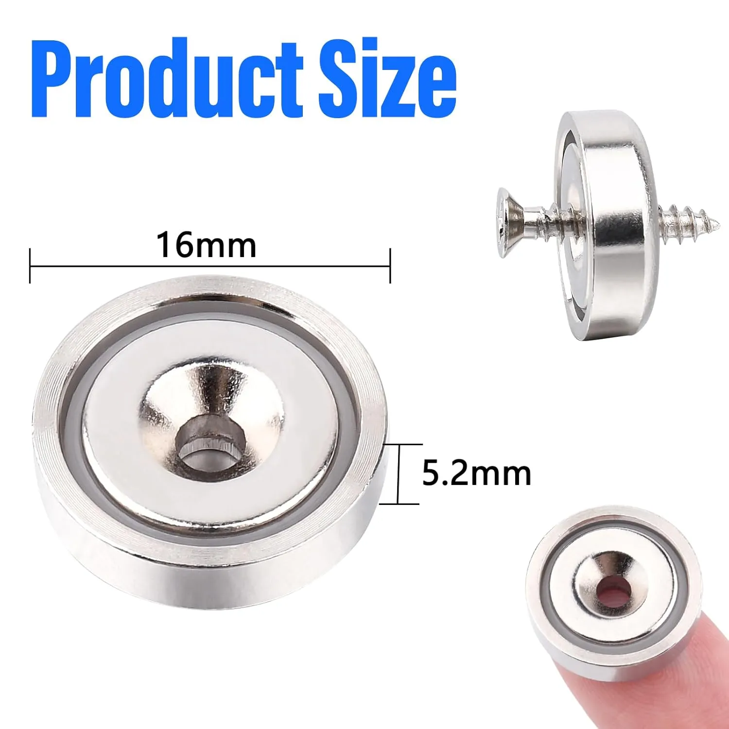 20Pcs Super Strong Round Base Cup Neodymium Magnets with Holes,0.63"(16mm) Ring Rare Earth Magnets Heavy Duty, Countersunk Holes Pot Magnet with Screw for Kitchen Craft Wood DIY Holding Tools Hanging
