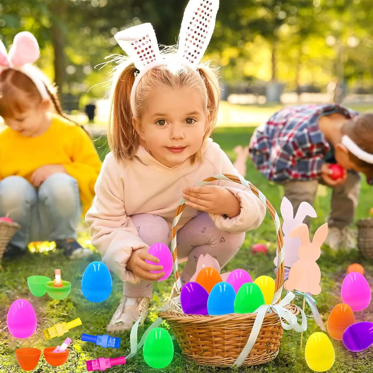 24 Pack Easter Eggs Filled LED Finger Lights, LED Light Up Toys Bulk Glow In The Dark Toy Toddler Teens Boys Girls Hunt Filling Treats Party Favor Easter Basket Stuffers