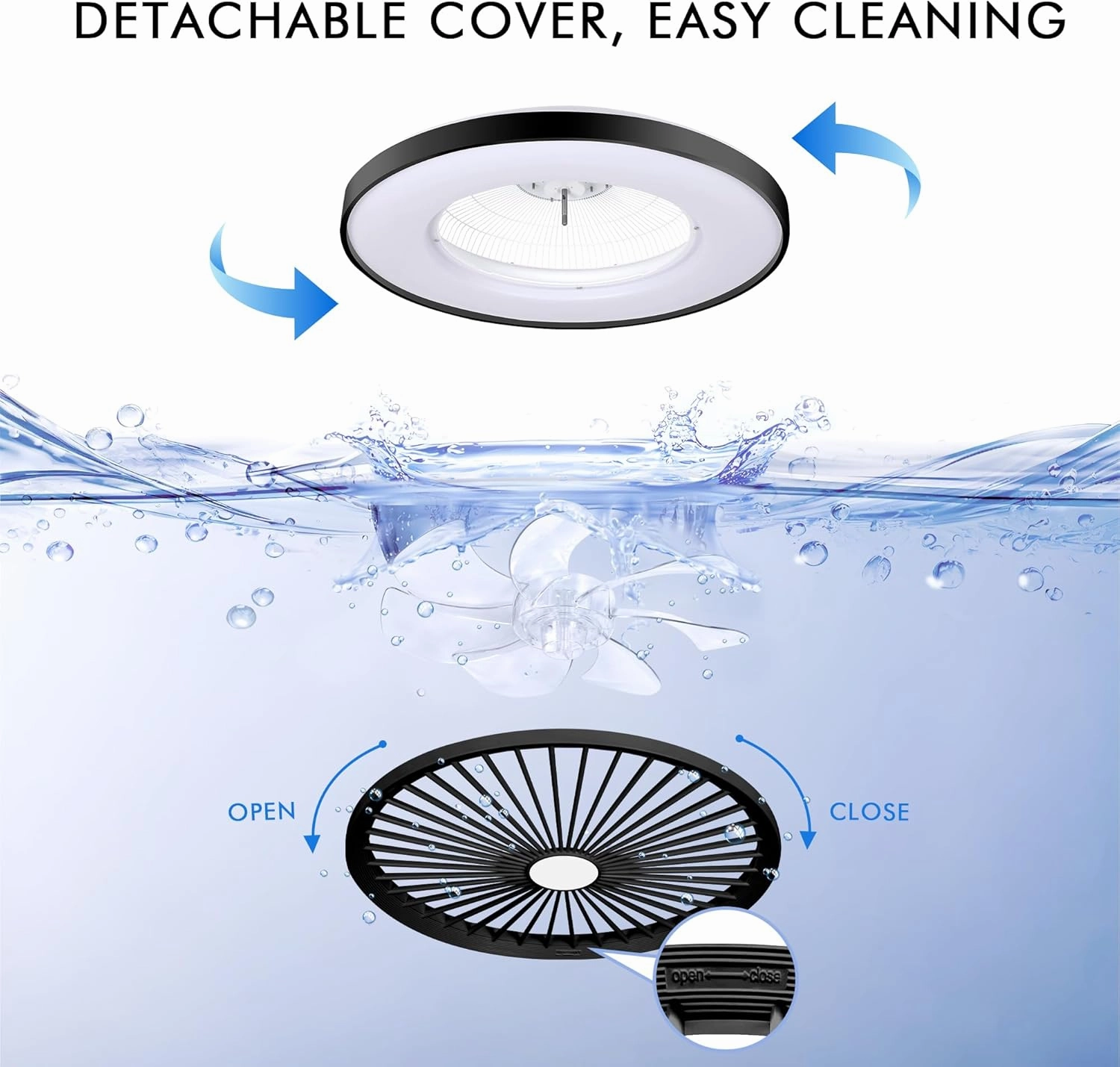 24" Low Profile Ceiling Fan with Light, Bladeless Ceiling Fan with with Alexa, Remote/APP/Voice Control, Modern Flush Mount Ceiling Fans Dimmable Color Chaning LED-RGB Ambient Light Black