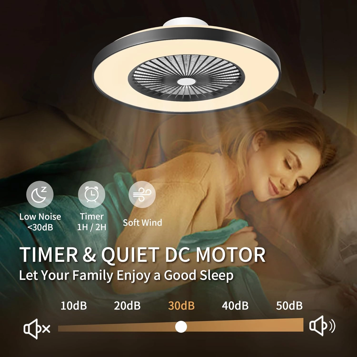 24" Low Profile Ceiling Fan with Light, Bladeless Ceiling Fan with with Alexa, Remote/APP/Voice Control, Modern Flush Mount Ceiling Fans Dimmable Color Chaning LED-RGB Ambient Light Black