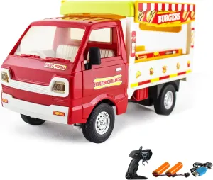2.4GHz Remote Control Hamburger Takeout car with Light&Sound,1/16 Scale 8.27 inch RC Food Truck Toys Playset with DIY Stickers,Door Openning,Birthday Xmas Gifts for Kids 4-9 Years Old(Red)