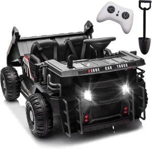 24V Kids Ride on Dump Truck with Remote Control, 2 Seater Kids Electric Car, 400W Power Wheels, Electric Dump Bed & Shovel, Bluetooth Music, Shock Absorption (Black)