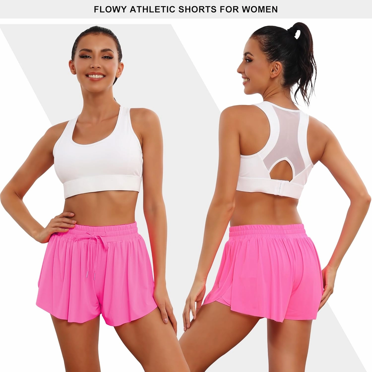 2 in 1 Flowy Athletic Shorts for Women - Gym Double Layer Butterfly Shorts Pack