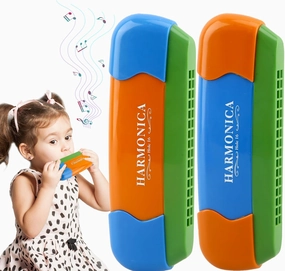 2 Pack Kids Harmonica Plastic 16 Holes Harmonica Early Education Musical Instrument Toy for Children Beginners Birthday Gift, 2 Colors