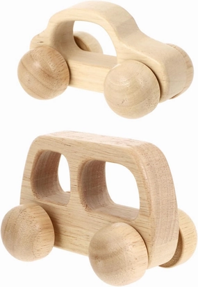 2pcs Wooden Grasping Car and Bus Teething Push Vehicles for Crawling and Walking Inertia Driven Safe Matte Finish for Development and Hand Eye Coordination