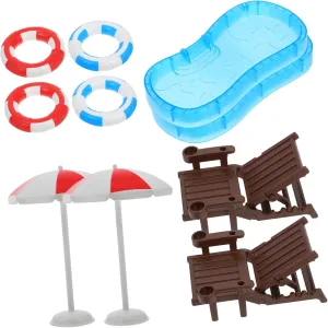2sets Miniature Swimming Pool Swim and Beach Chairs Dollhouse Accessories for of Cute Miniature Furniture for