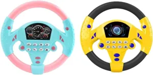 2X Steering Wheel Toy Car Driving Toy Electric Toy with Music for Kids