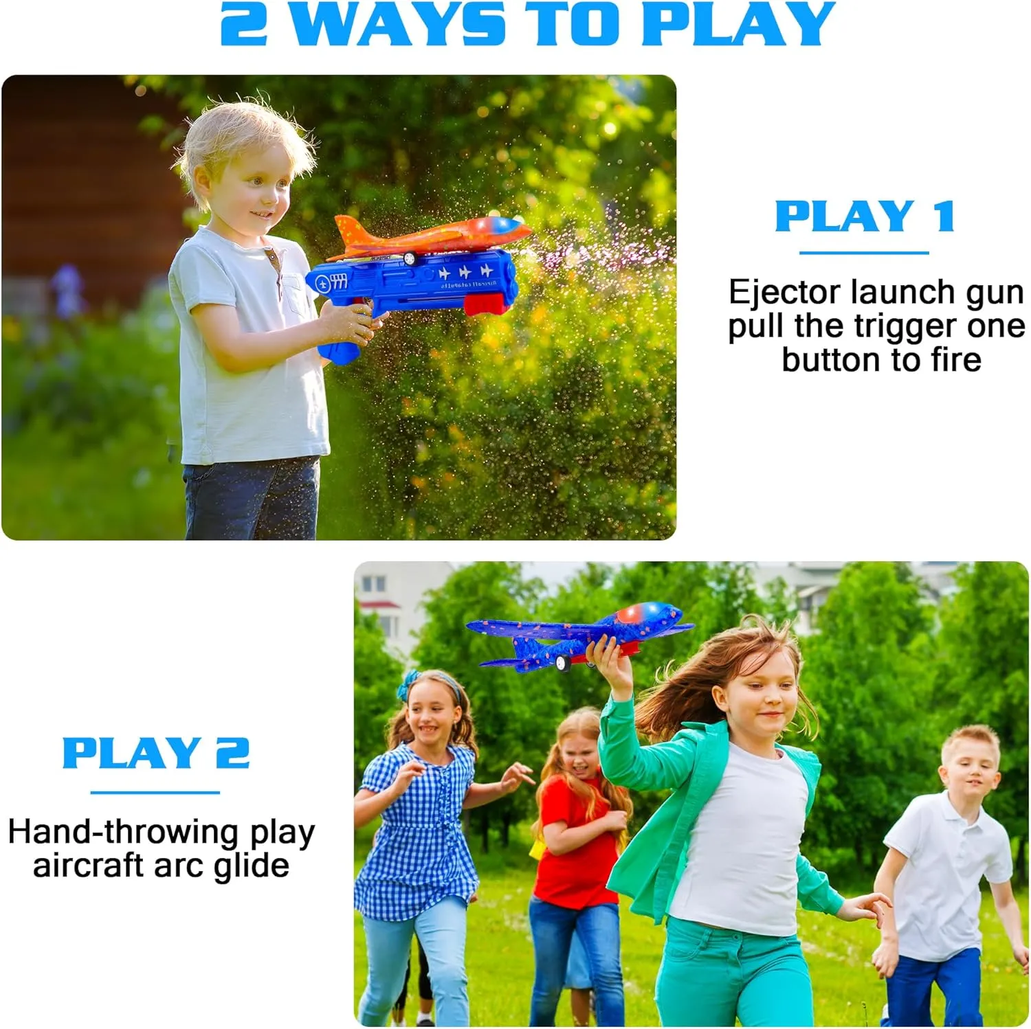 3 Pack Airplane Launcher Toys, 2 Flight Modes LED Foam Glider Catapult Plane, Outdoor Flying Toy for Kids, Birthday Gifts for Boy Girl 6  Year Old, B-Day Party Supplies