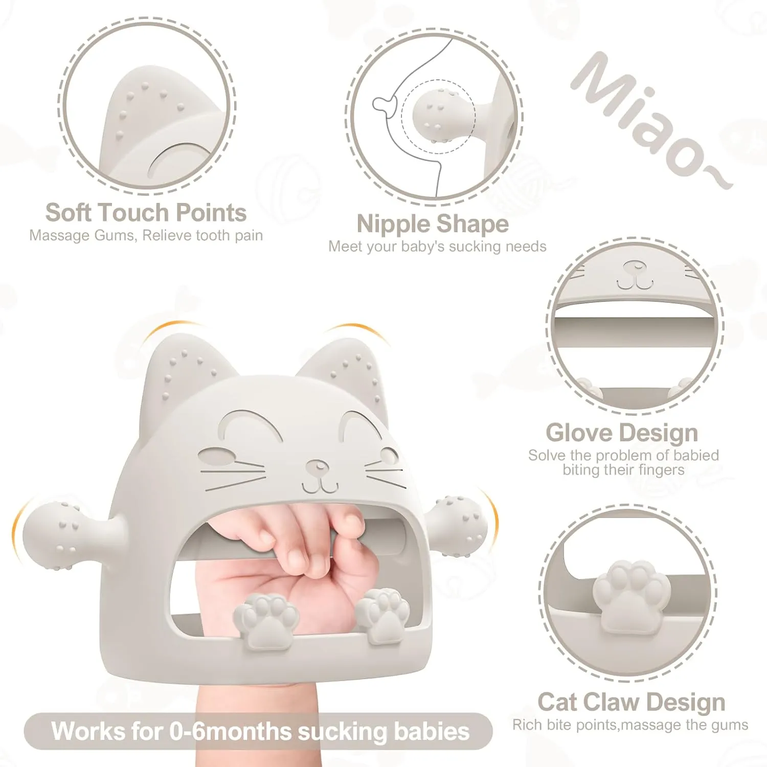 3 Pack Baby Teether-Cartoon Teethers for Babies 0-6 Months, Baby Teething Toys,Baby Chew Toys for Teething Relief,Baby Toys 0-6 Months,Ideal Baby Travel Essentials for Newborn &Moms(Cartoon Cat)