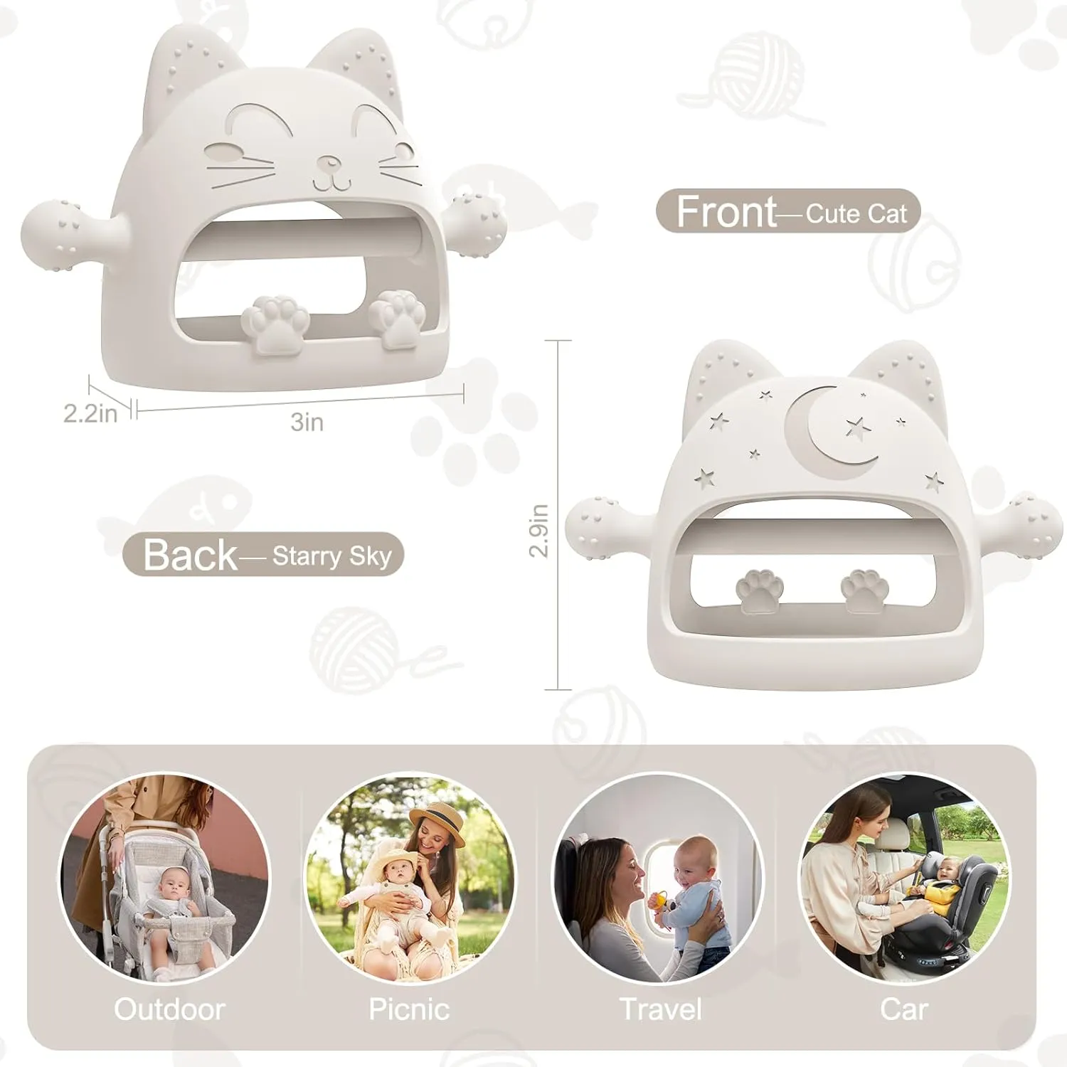 3 Pack Baby Teether-Cartoon Teethers for Babies 0-6 Months, Baby Teething Toys,Baby Chew Toys for Teething Relief,Baby Toys 0-6 Months,Ideal Baby Travel Essentials for Newborn &Moms(Cartoon Cat)