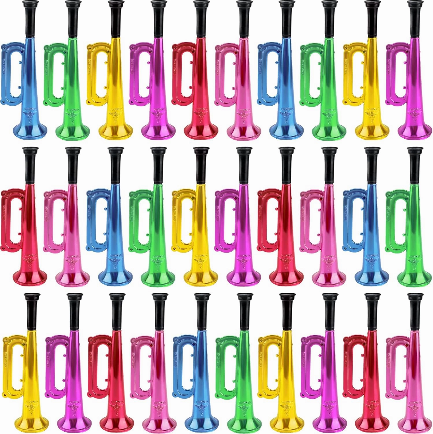 30 Pack 7 Inch Kid Trumpet Toys Colorful Trumpet Musical Instruments Plastic Mini Horns Educational Toys for Kids Birthday New Year Noise Maker Parties and Events, 6 Colors