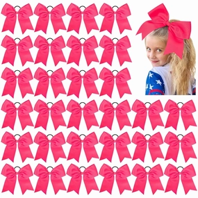 30PCS 8" Large Cheer Bows Hot Pink Cheerleading Bows Girl Hair Bows with Ponytail Holder Bow Hair Ties for Cheerleaders SoftbalCompetition Sports