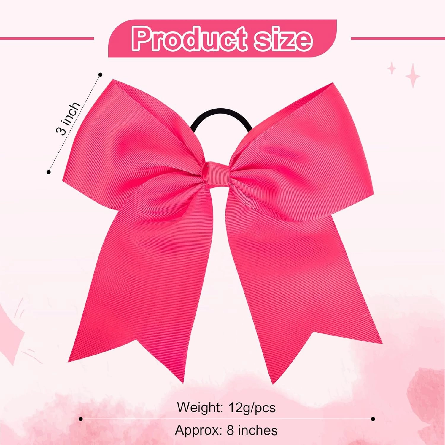 30PCS 8" Large Cheer Bows Hot Pink Cheerleading Bows Girl Hair Bows with Ponytail Holder Bow Hair Ties for Cheerleaders SoftbalCompetition Sports