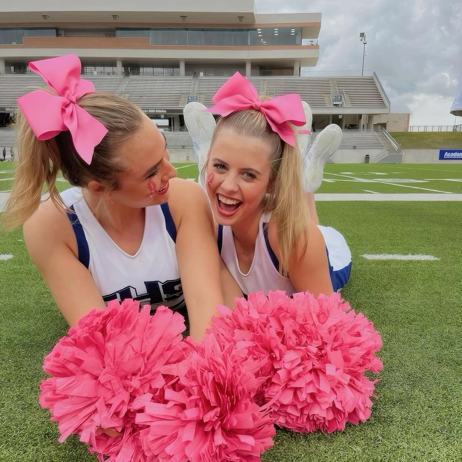 30PCS 8" Large Cheer Bows Hot Pink Cheerleading Bows Girl Hair Bows with Ponytail Holder Bow Hair Ties for Cheerleaders SoftbalCompetition Sports