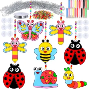 349 Pcs Spring Suncatcher Ornaments Decorations Spring Crafts Kit for Kids with Bug Butterfly, DIY Window Paint Art Suncatchers Window Ornaments Classroom Painting Craft Project Game Activities