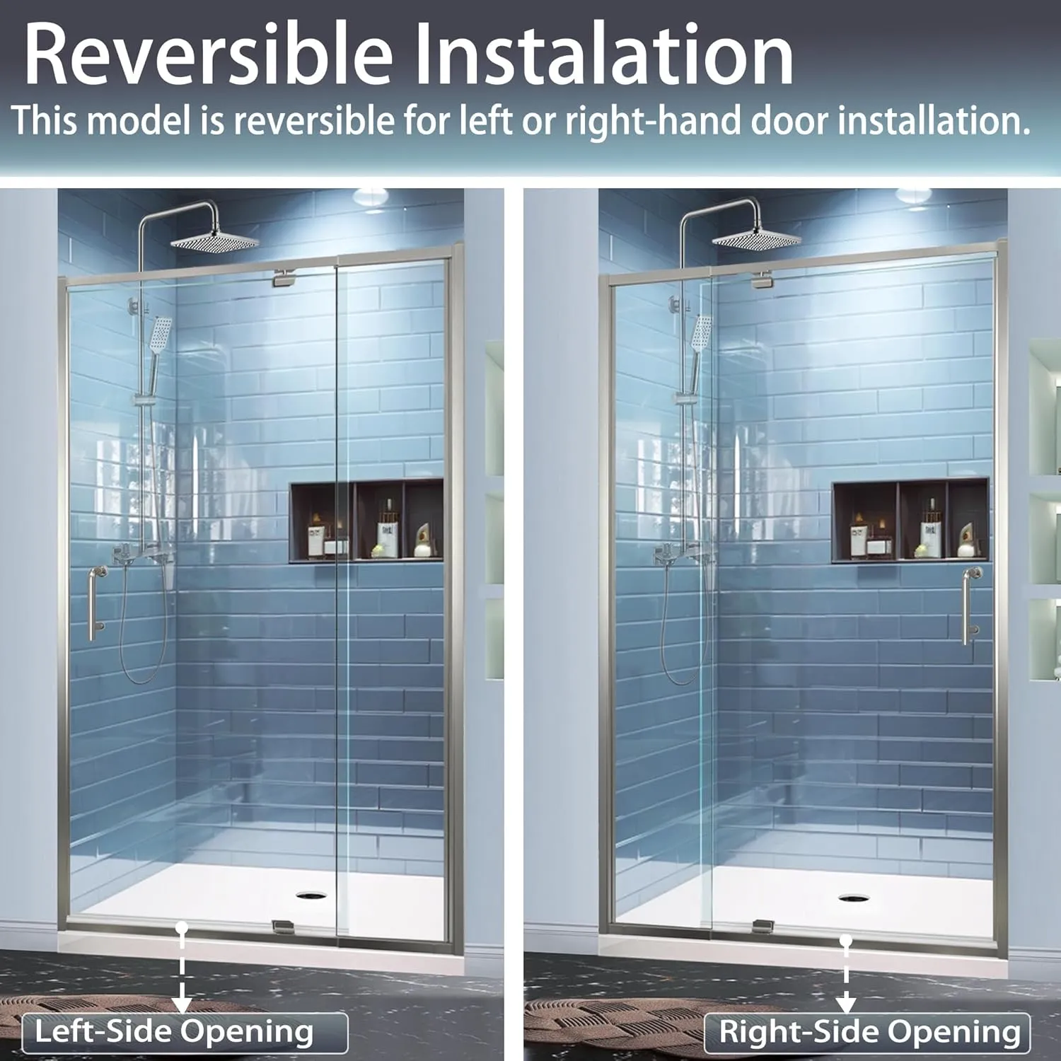 38-42" W x 71" H Semi-Frameless Pivot Swing Glass Shower Door,with 1/4"(6mm) Clear SGCC Tempered Glass,Brushed Nickel Finish,Reversible Installation