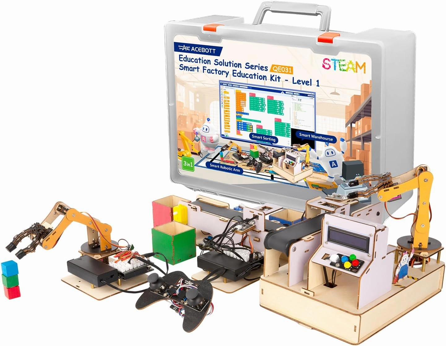 3-in-1 ESP32 IoT Control Smart Factory Starter Kit, Electronics Programming Kit Compatible with Arduino Scratch Online Tutorials, School DIY Education Solution Series STEAM Set for Teens 12 