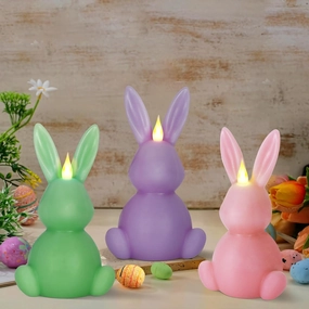 3 PCS Easter Bunny Flameless Candle,Real Wax Carved LED Candle,Scented 3 Color Bunny Shape Flame Candle Set for Home Living Room Bedroom Party Decoration Centerpiece Table Home Decor