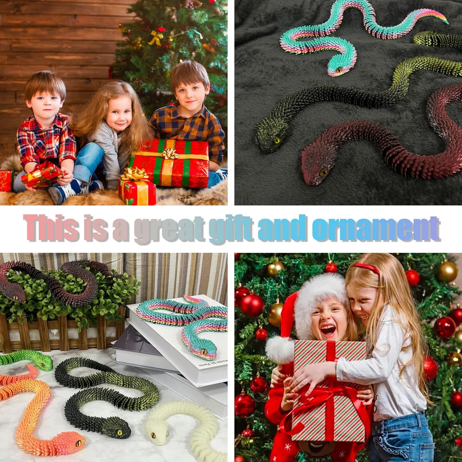 3D Printed Animals-Snake Viper,3D Printed Snake Toys 3D Printed Articulated Snake 3D Printed Animals Animal Model Ornaments Creative Funny Toy Festival Gift for Frends (Luminous Green, 29 Inch)