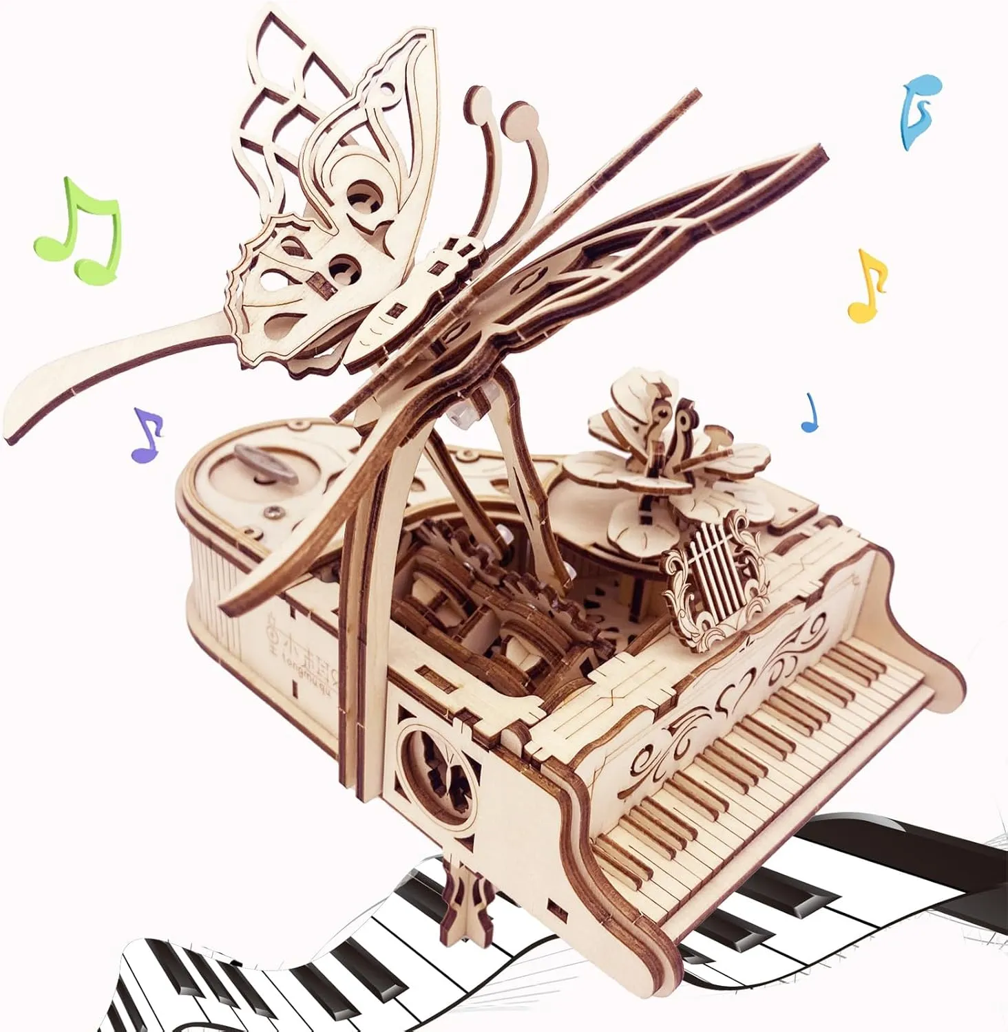 3D Wooden Puzzle for Adults - Piano DIY Music Box Wood Model Kits Construction Craft Kits Mechanical Jigsaw Puzzles for Age 15  Years Old