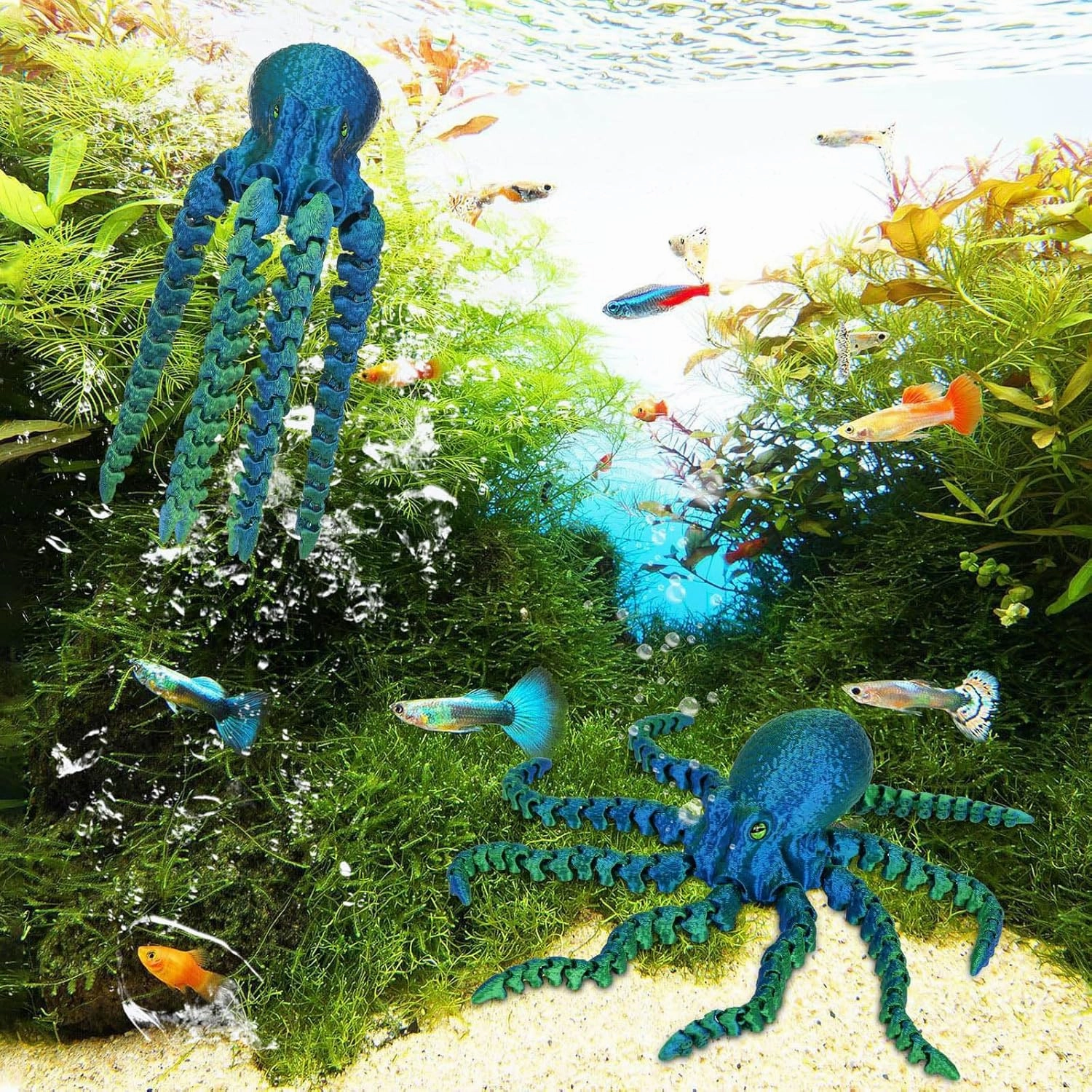 3D Printed Octopus Animals Toy, Octopus Fidget Toy for Autism ADHD 3D Printed Gift DIY Creative Ornament Articulated Dragon Toys Home Decor for Christmas… (Blue-Eye)