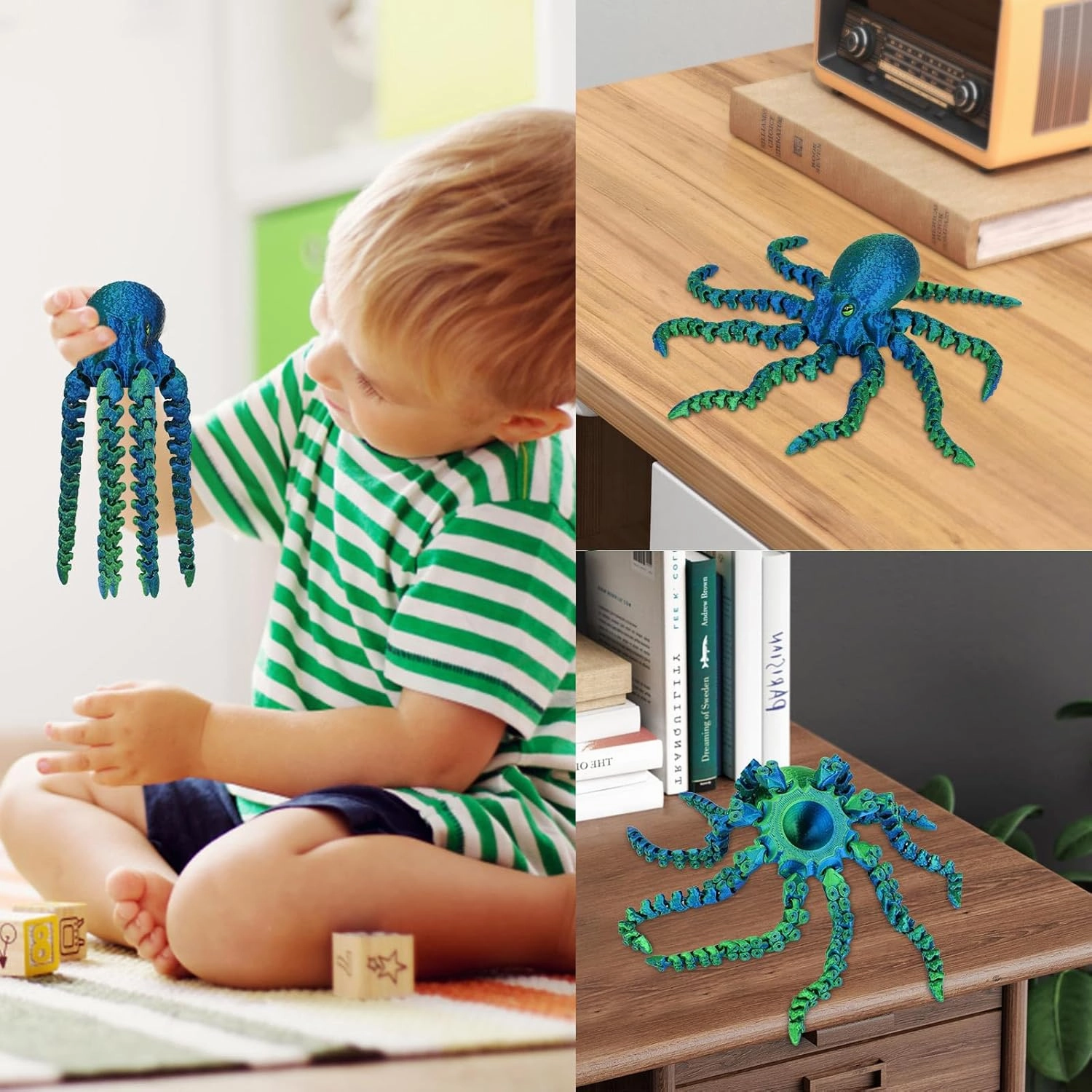 3D Printed Octopus Animals Toy, Octopus Fidget Toy for Autism ADHD 3D Printed Gift DIY Creative Ornament Articulated Dragon Toys Home Decor for Christmas… (Blue-Eye)