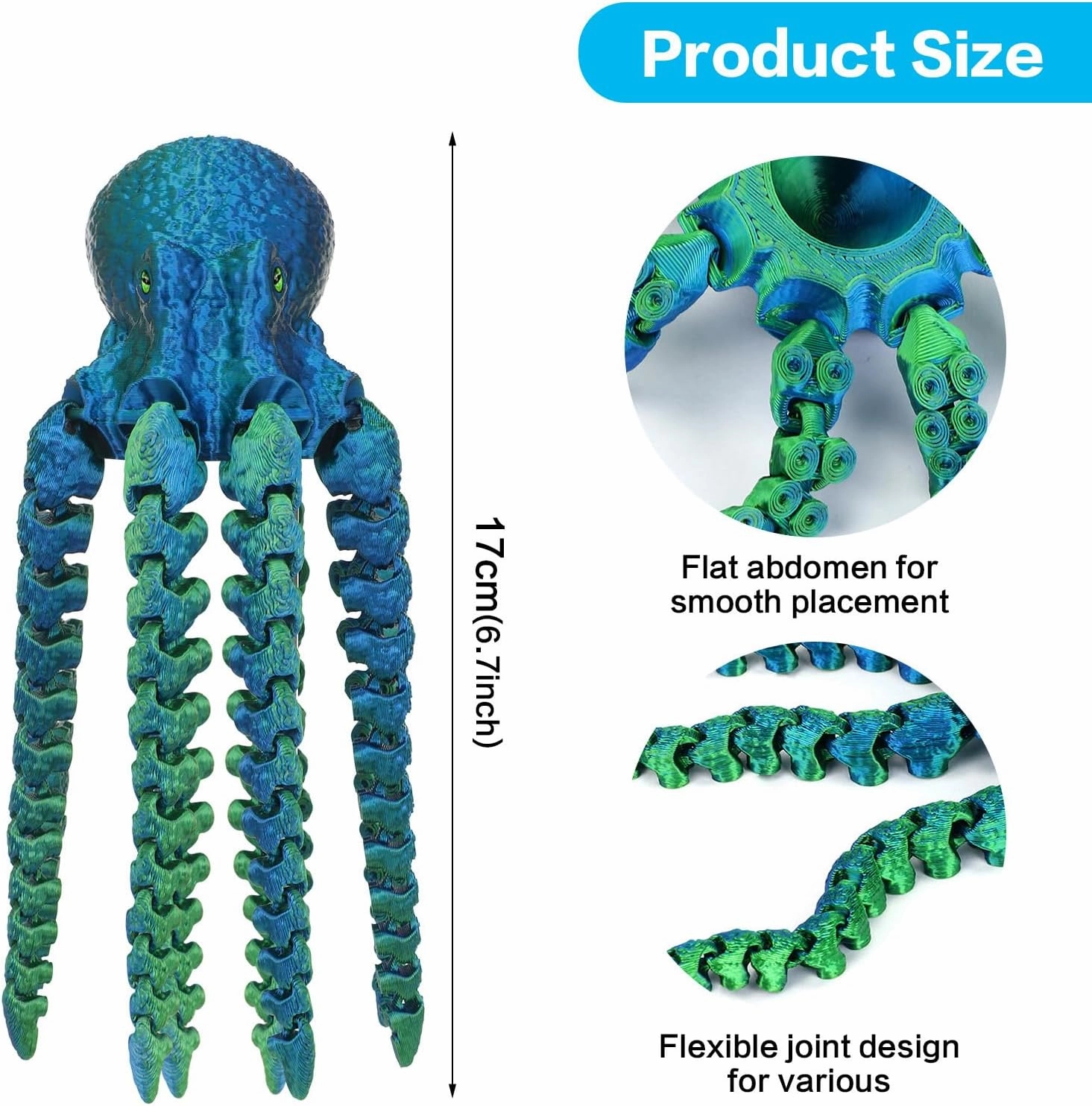 3D Printed Octopus Animals Toy, Octopus Fidget Toy for Autism ADHD 3D Printed Gift DIY Creative Ornament Articulated Dragon Toys Home Decor for Christmas… (Blue-Eye)